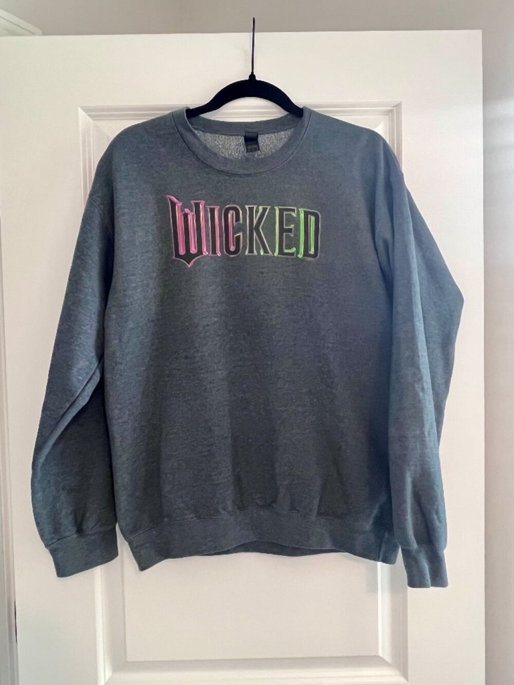 Wicked Movie Musical Pink & Green Graphic Logo Crewneck Sweatshirt Grey